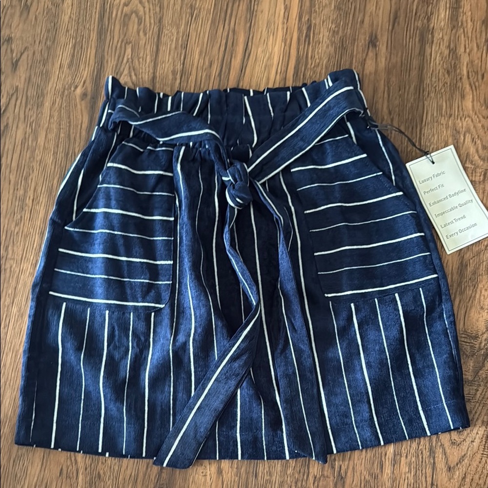 Striped Blue Skirt with Tie Waist